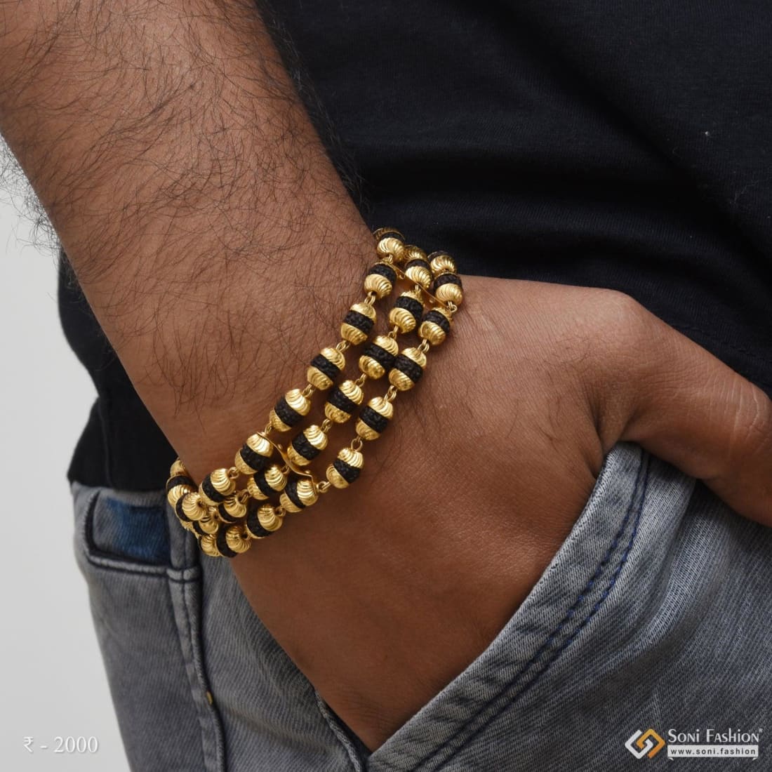 Mens gold bracelet with on sale rudraksha