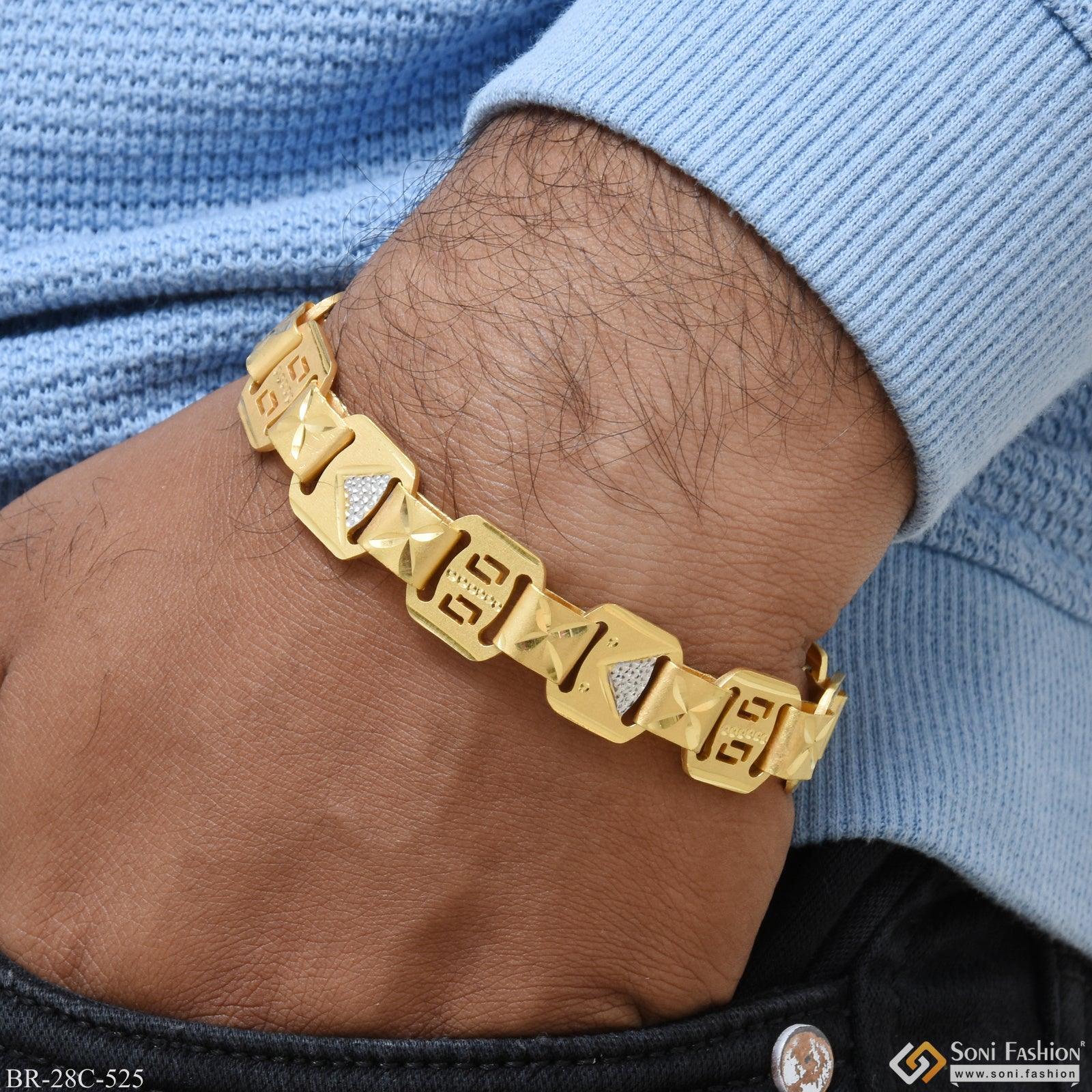 Gold bracelet design on sale for man with name