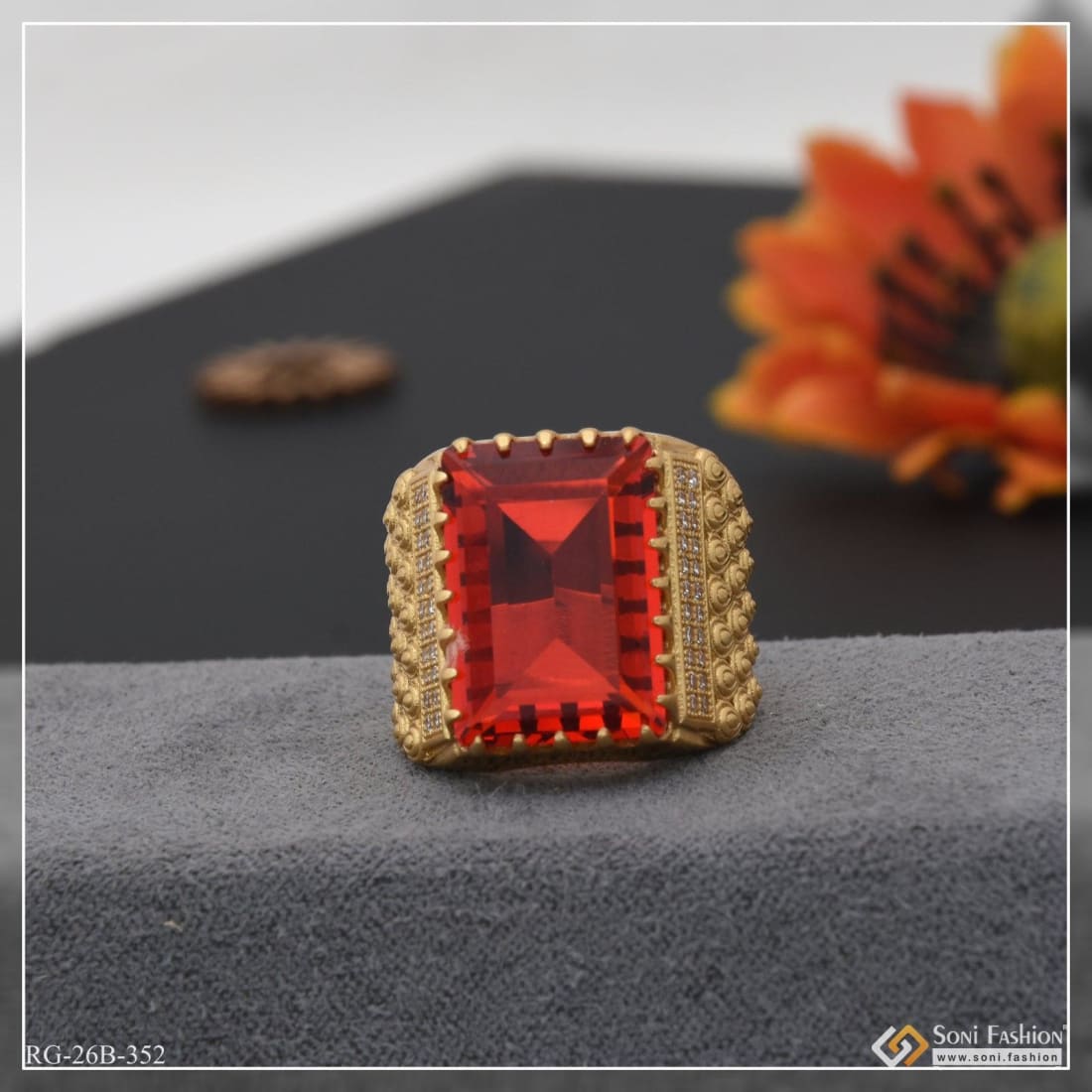 Buy quality Mens Exclusive Red Stone Designer 916 Gold Ring-MHR29 in  Ahmedabad