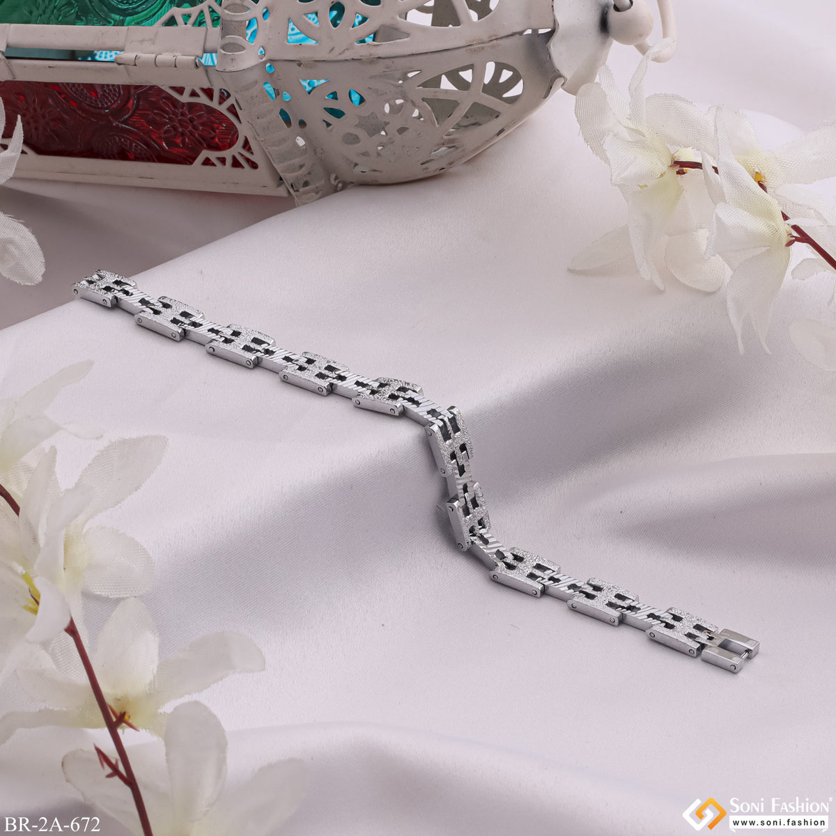 Very Delicate Glossy With H Pattern Dull Finish Silver Color Bracelet -  Style A672 – Soni Fashion®