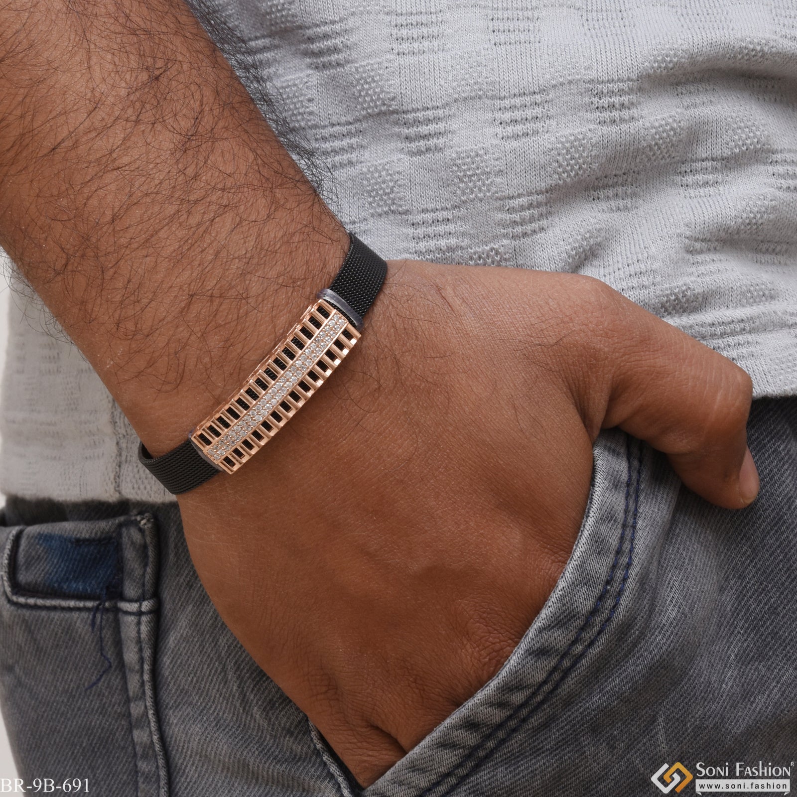 Cute Design Best Quality with Diamond Line Rose Gold Bracelet for Men -  Style B691 – Soni Fashion®