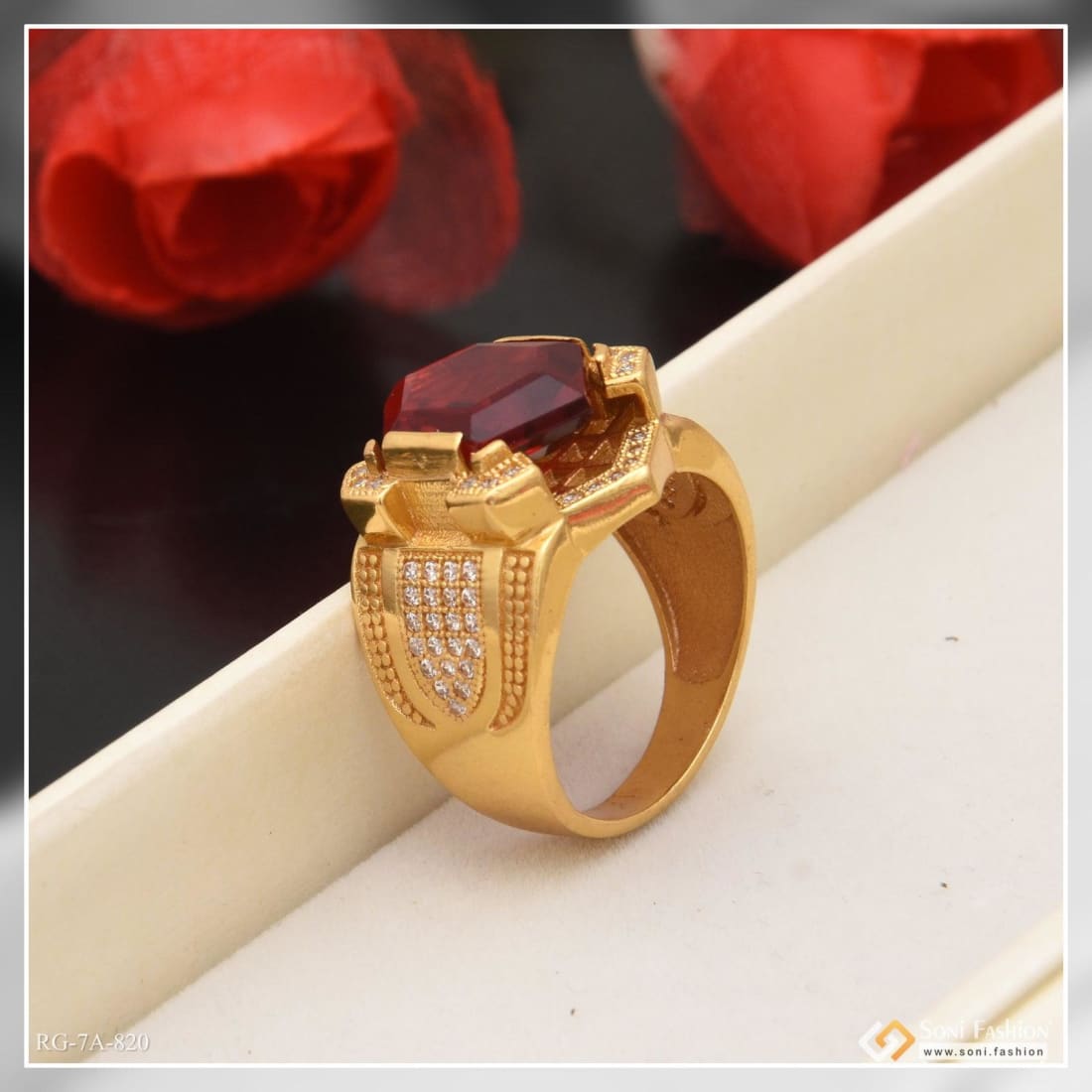 Red stone hot sale ring men