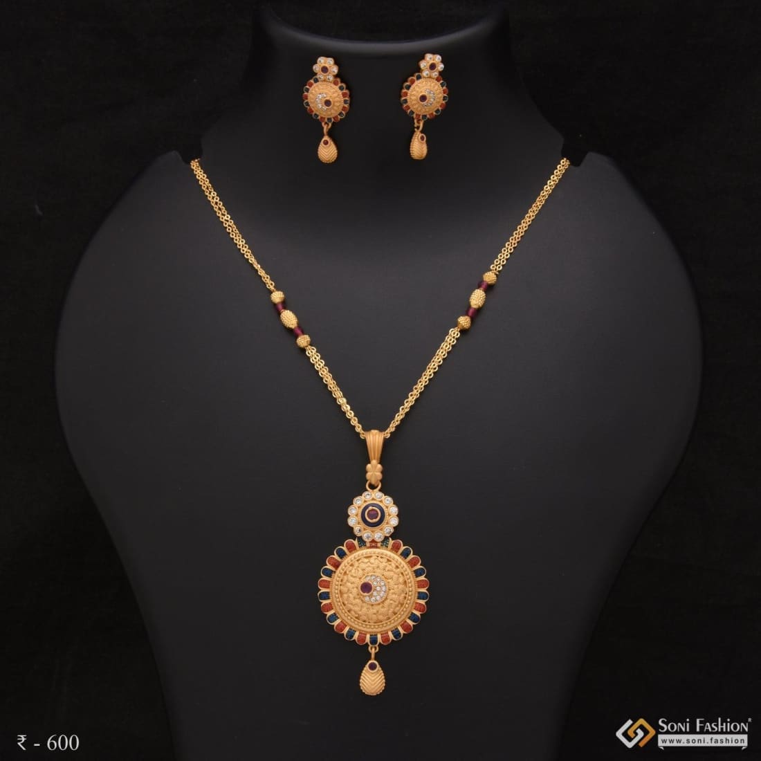 N0308_Grand traditional style Gold plated long necklace set with fine