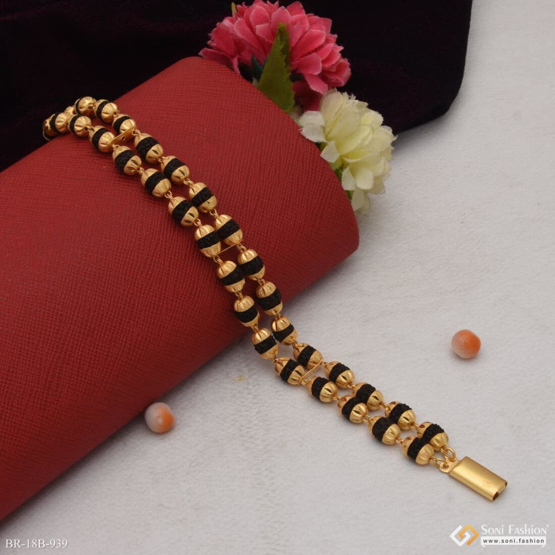 2 Line Artisanal Design Gold Plated Rudraksha Bracelet For Men - Style  B872, Rudraksh Bracelet, रुद्राक्ष ब्रेसलेट - Soni Fashion, Rajkot | ID:  26082585673