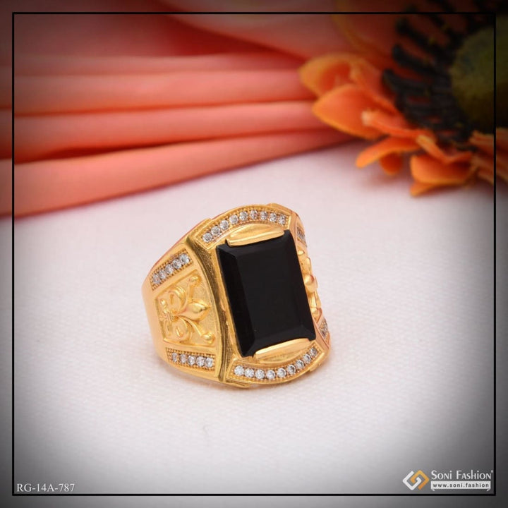 1 gram gold forming black stone with diamond antique design