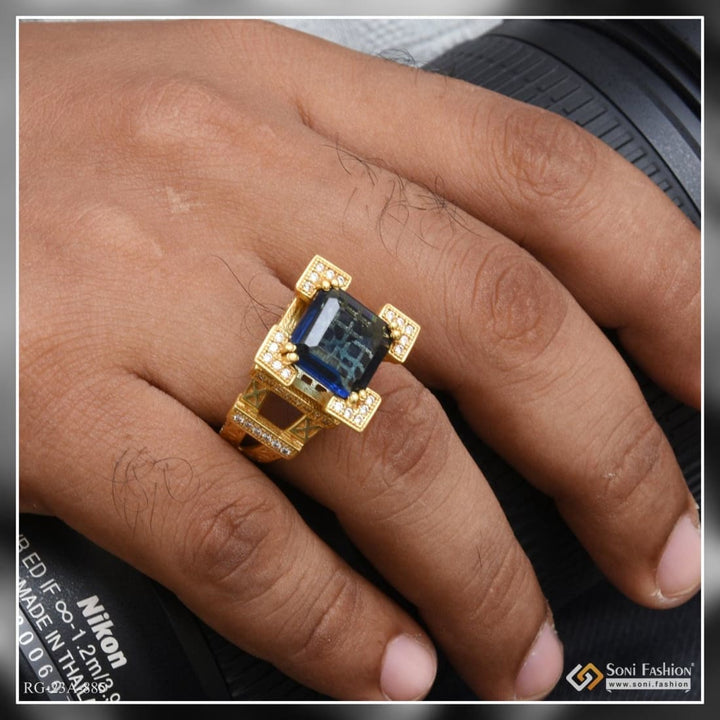 1 gram gold forming blue stone with diamond artisanal design