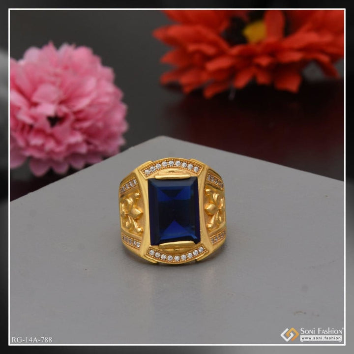 1 gram gold forming blue stone with diamond funky design