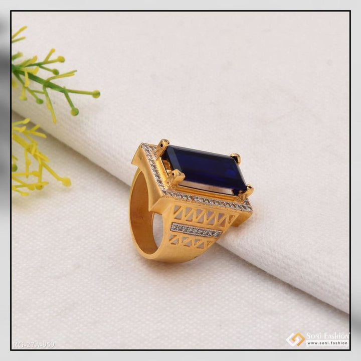 Gold forming blue stone ring with diamond glittering design - 1 gram, Style A959