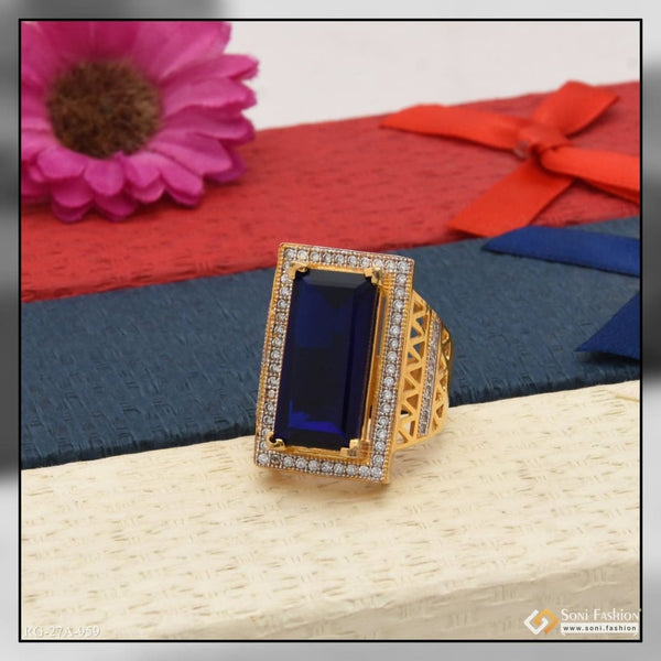 Blue stone gold forming ring with diamonds - Style A959