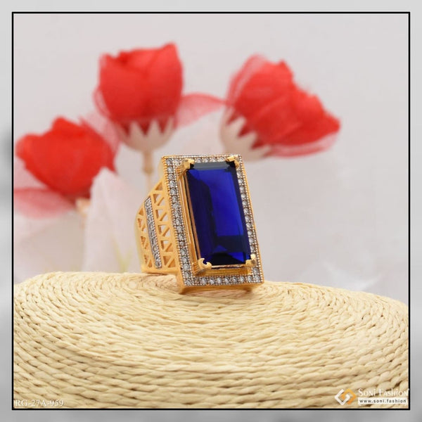 Blue stone diamond ring - 1 gram gold forming design A959