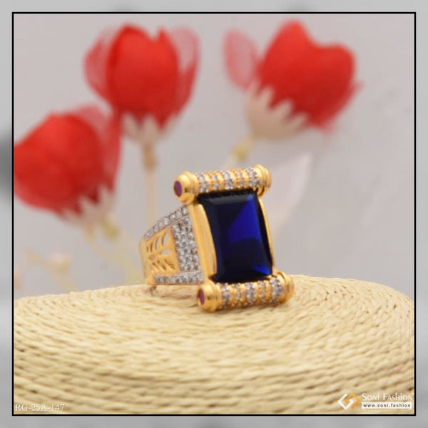 1 Gram Gold Forming Blue Stone With Diamond Plated Ring For