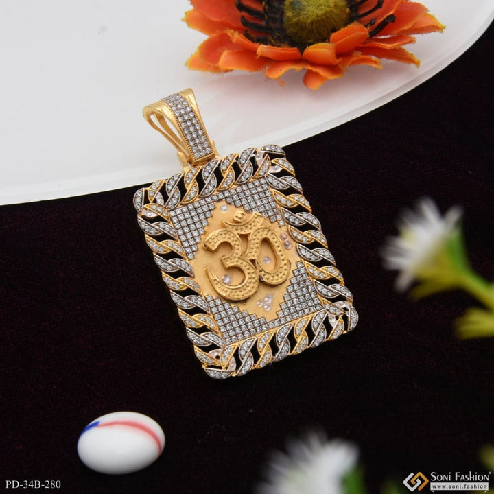 1 Gram Gold Forming Om With Diamond Fashionable Design