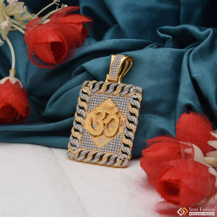 1 Gram Gold Forming Om With Diamond Fashionable Design