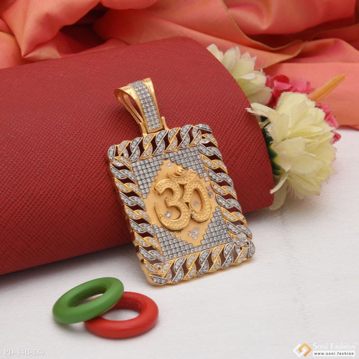 1 Gram Gold Forming Om With Diamond Fashionable Design