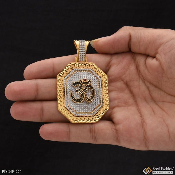 1 Gram Gold Forming Om With Diamond Latest Design