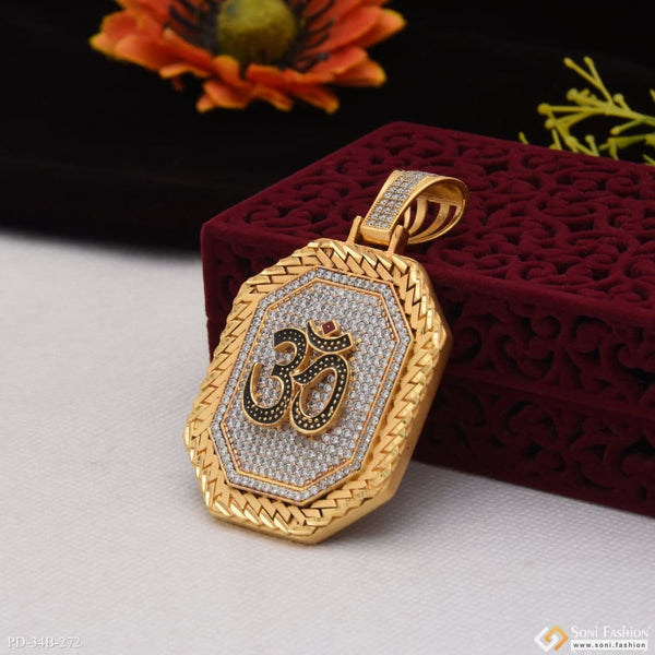 1 Gram Gold Forming Om With Diamond Latest Design