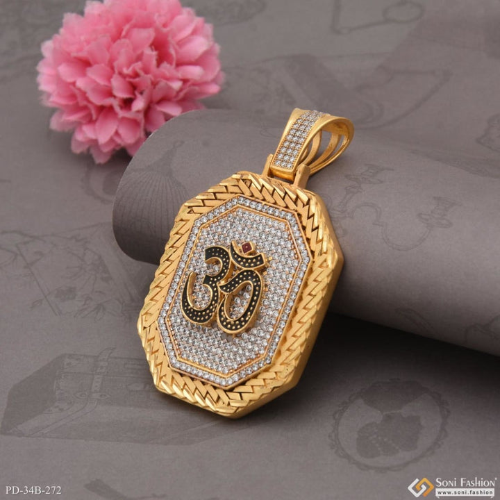 1 Gram Gold Forming Om With Diamond Latest Design