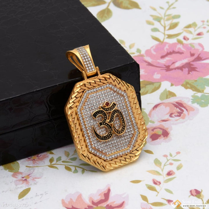 1 Gram Gold Forming Om With Diamond Latest Design