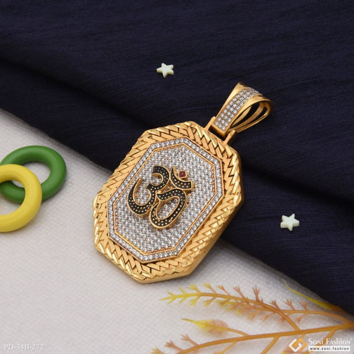 1 Gram Gold Forming Om With Diamond Latest Design