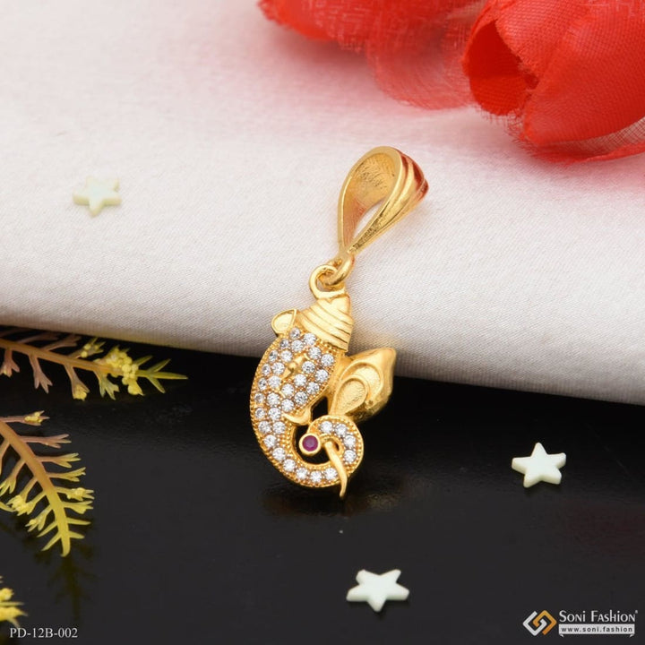 1 Gram Gold Forming Ganpati With Diamond Glittering Design