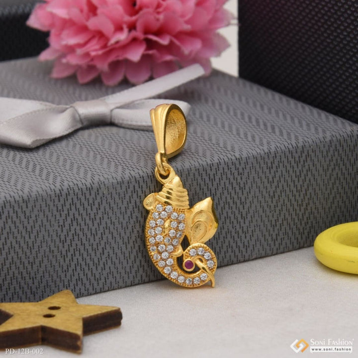 1 Gram Gold Forming Ganpati With Diamond Glittering Design