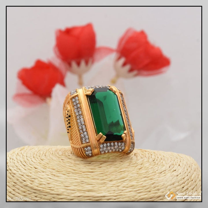 1 gram gold forming green colour with diamond plated ring