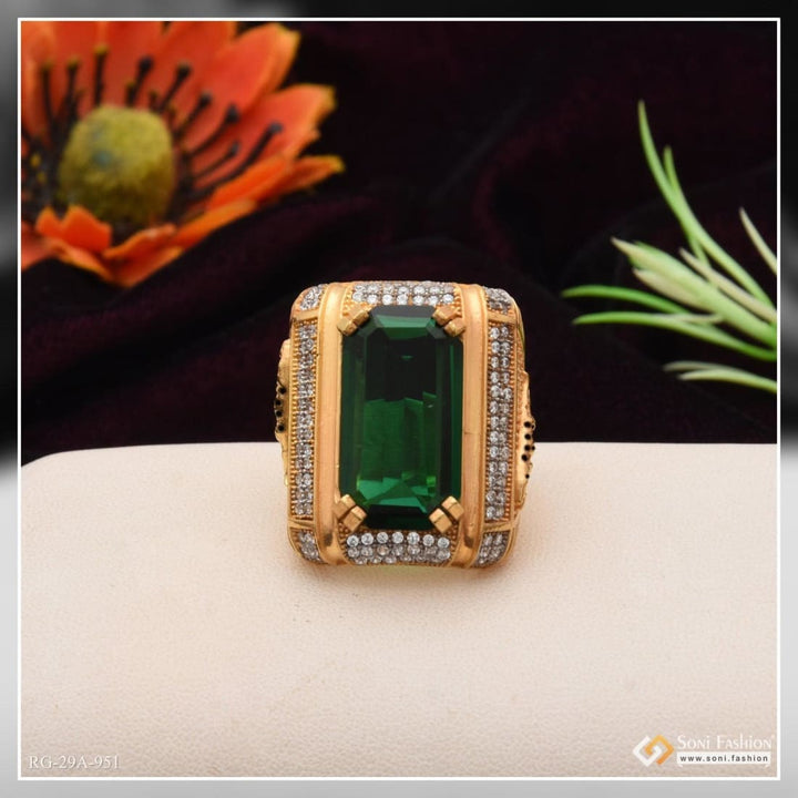 1 gram gold forming green colour with diamond plated ring