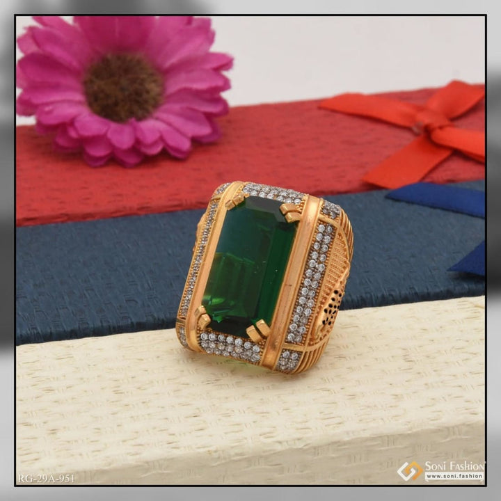 1 gram gold forming green colour with diamond plated ring