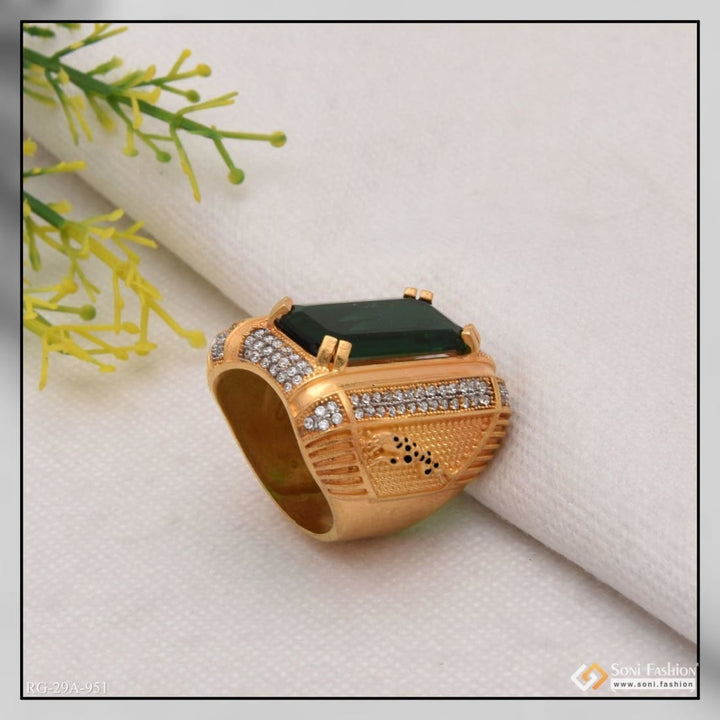 1 gram gold forming green colour with diamond plated ring