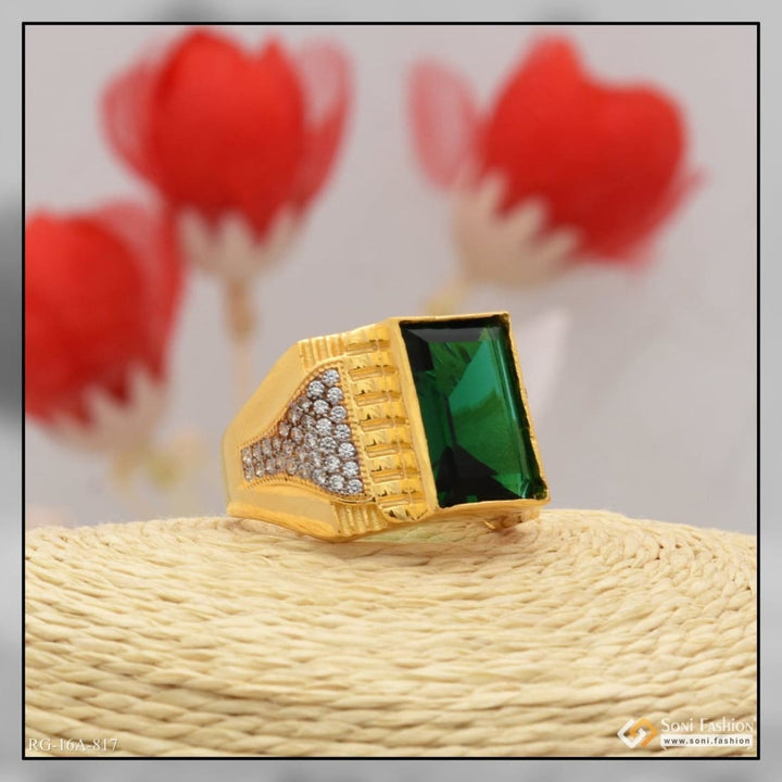 1 gram gold forming green stone with diamond antique design