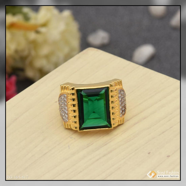 1 gram gold forming green stone with diamond antique design