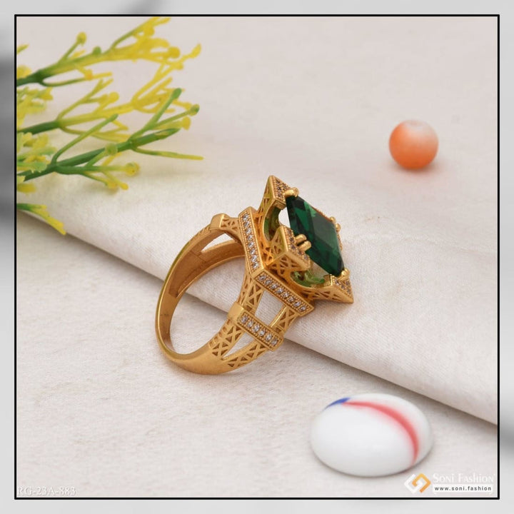 1 Gram Gold Forming Green Stone With Diamond Best Quality