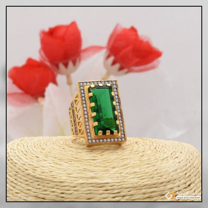 1 Gram Gold Forming Green Stone With Diamond Delicate