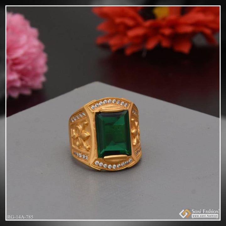 1 gram gold forming green stone with diamond funky design