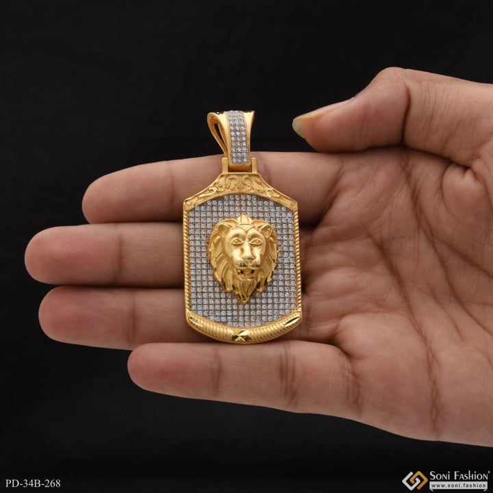 1 Gram Gold Forming Lion Face With Diamond Gorgeous Design