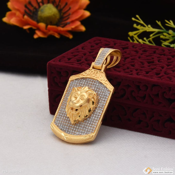 1 Gram Gold Forming Lion Face With Diamond Gorgeous Design