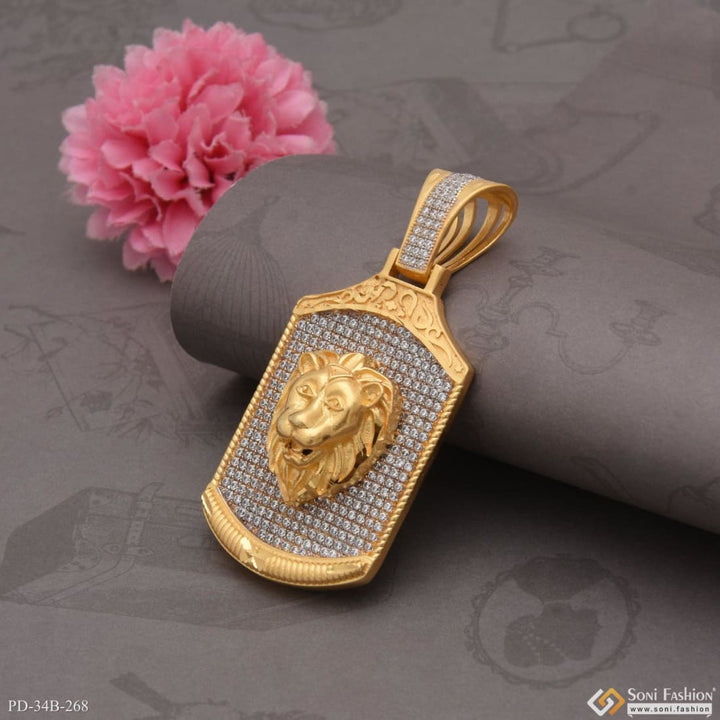 1 Gram Gold Forming Lion Face With Diamond Gorgeous Design