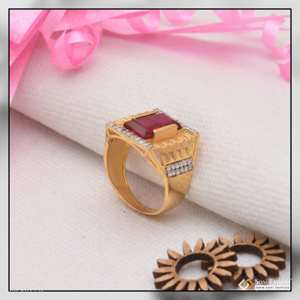 1 Gram Gold Forming Pink Stone With Diamond Delicate Design