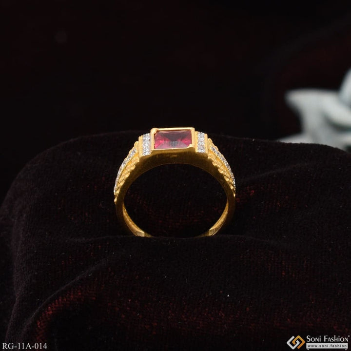 1 Gram Gold Forming Pink Stone With Diamond Plated Ring