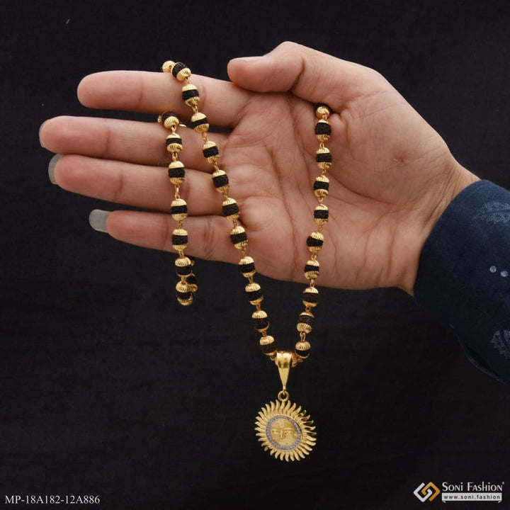 1 gram gold forming - sun plated rudraksha mala with pendant