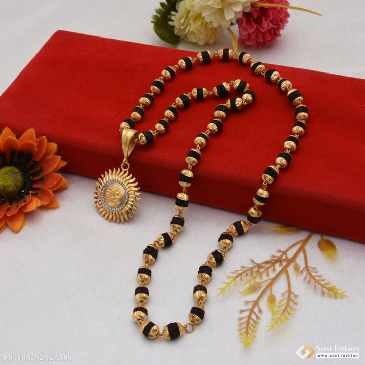 1 gram gold forming - sun plated rudraksha mala with pendant