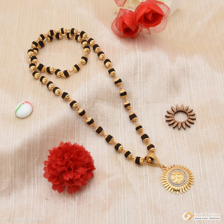 1 gram gold forming - sun plated rudraksha mala with pendant