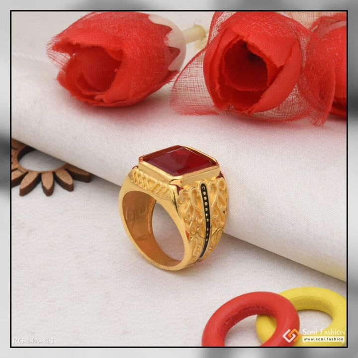 1 Gram Gold Forming Red Stone With Diamond Glamorous Design