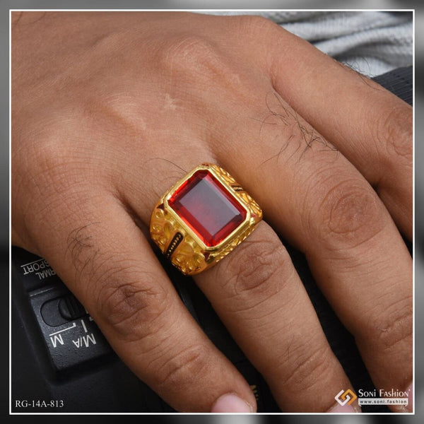 1 Gram Gold Forming Red Stone With Diamond Glamorous Design