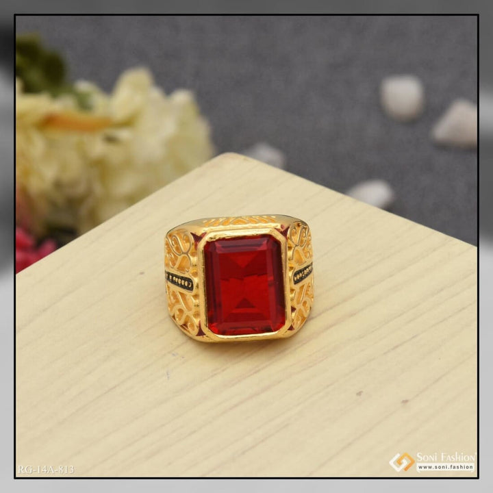 1 Gram Gold Forming Red Stone With Diamond Glamorous Design