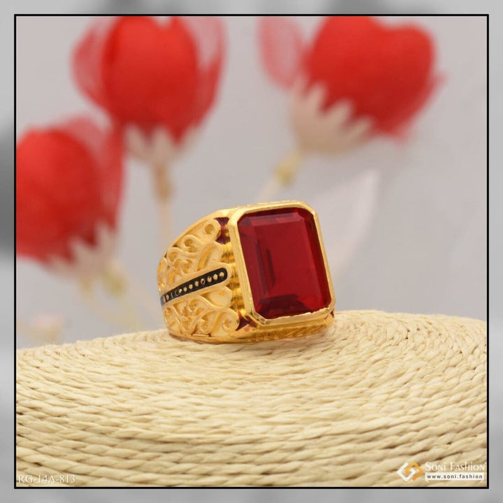 1 Gram Gold Forming Red Stone With Diamond Glamorous Design