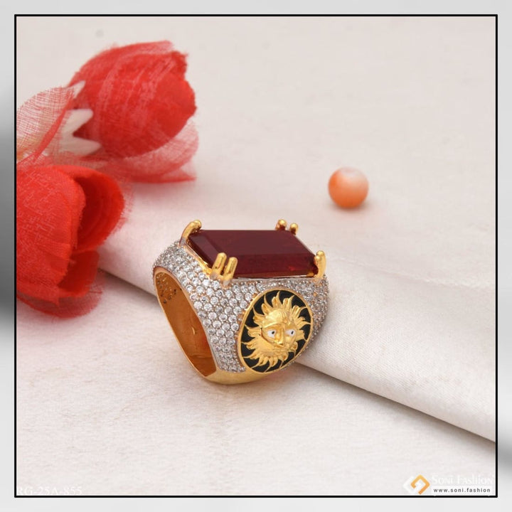 1 gram gold forming red stone with diamond antique design