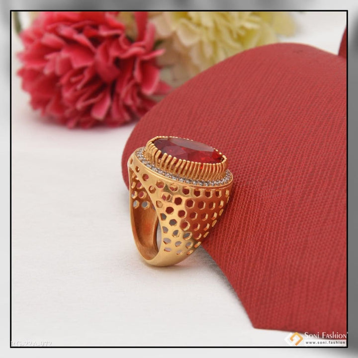 1 gram gold forming red stone with diamond glittering design