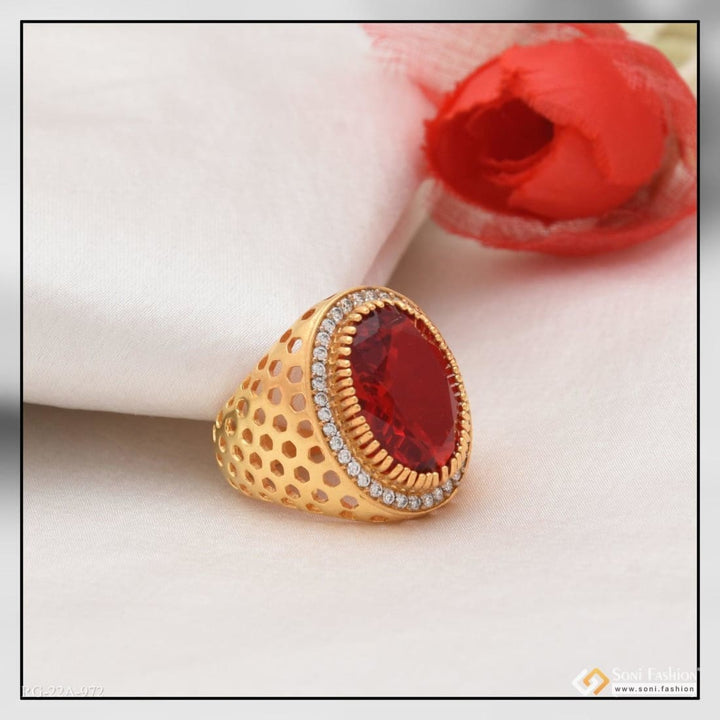 1 gram gold forming red stone with diamond glittering design