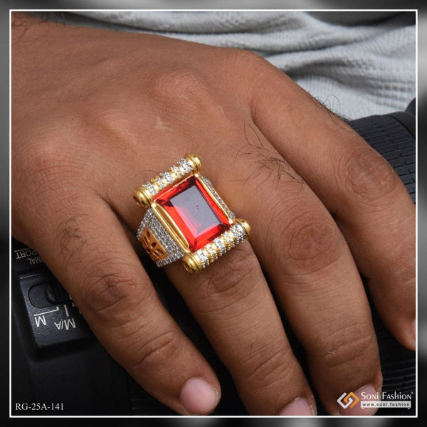 1 gram gold forming red stone with diamond plated ring for